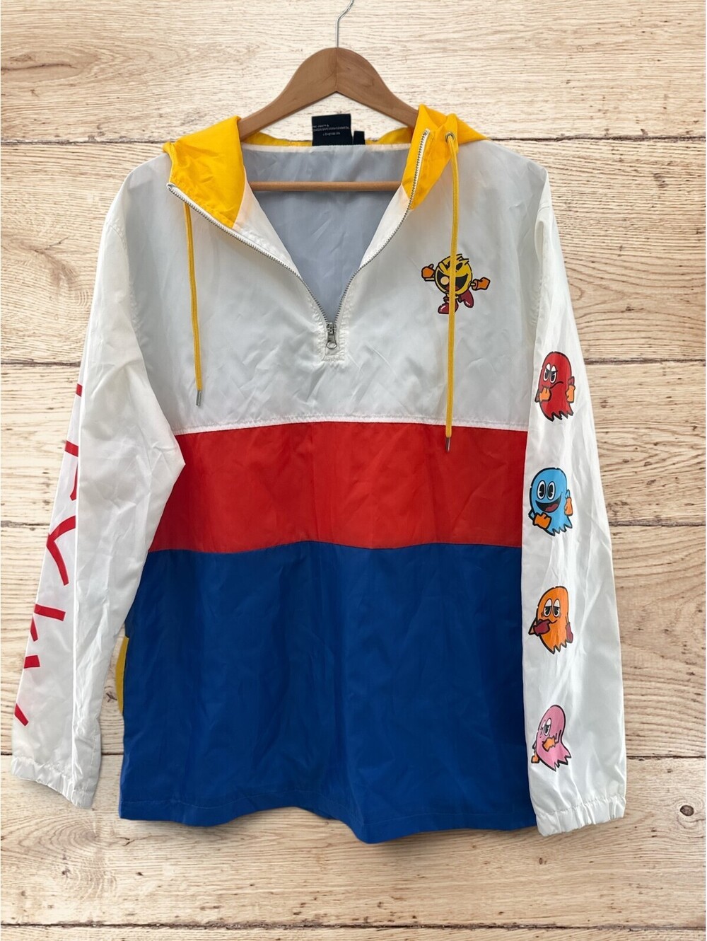 Pac-Man Bandai Namco Colorblock Anorak Windbreaker Hooded Jacket Retro